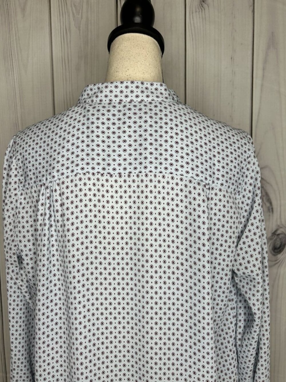 Ann Taylor Loft Womens Button-Down Blouse Sz M Blue Burgundy Long Sleeve Top - Picture 8 of 9